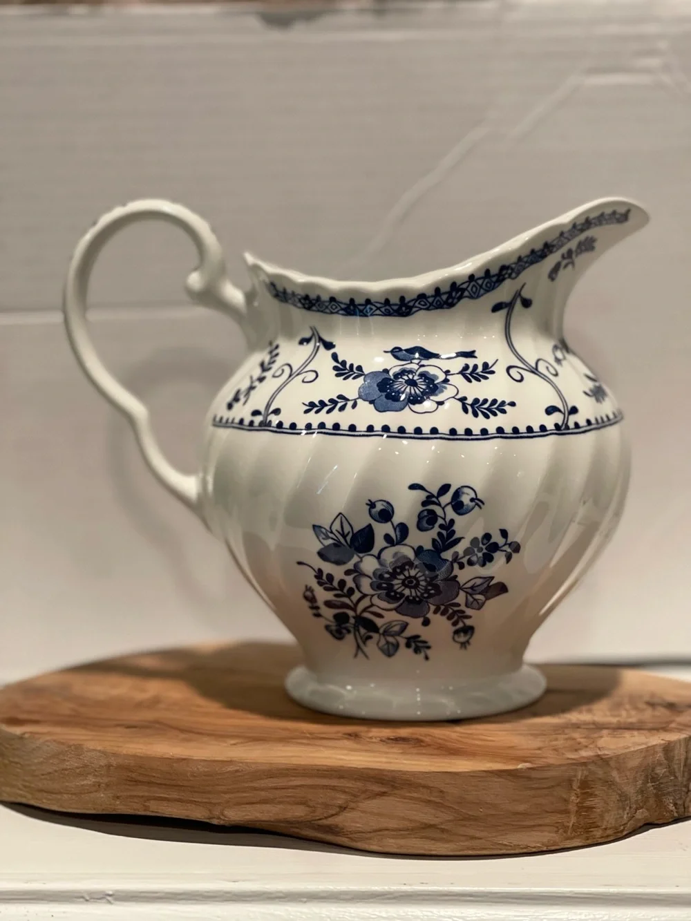 Blue and White Floral Pattern Pitcher - Made in England